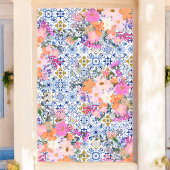 Italiaans blauw tegel waterverf bloemenbruid poster