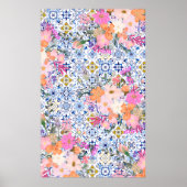 Italiaans blauw tegel waterverf bloemenbruid poster (Voorkant)