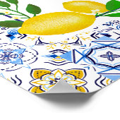 Italiaans blauw tegel waterverf citroen bruiloft w poster (Hoek)