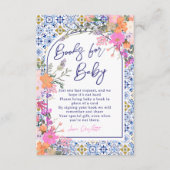 Italiaans blauw tegels bloemboeken voor baby showe informatiekaartje (Voorkant)