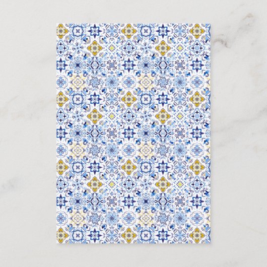 Italiaans blauw tegels bloemboeken voor baby showe informatiekaartje (Achterkant)