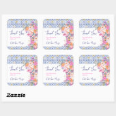 Italiaans blauw tegels bloemendank u baby shower vierkante sticker (Vel)