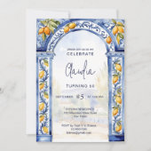 Italiaans Blauw tegels boog citroenen verjaardagsf Kaart (Voorkant)