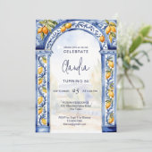 Italiaans Blauw tegels boog citroenen verjaardagsf Kaart (Staand voorkant)