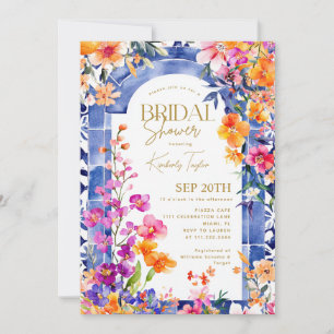 Italiaans Blauw Tegels Bright Floral Vrijgezellenf Kaart