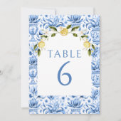 Italiaans blauw tegels citroen bruiloft tafel numm kaart (Voorkant)