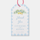 italiaans blauw Tegels citroen kust bruiloft dank  Cadeaulabel (Voorkant)