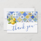 Italiaans Blauw Tegels Citroen Zomer Vrijgezellenf Bedankkaart (Voorkant)