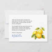 Italiaans Blauw Tegels Citroen Zomer Vrijgezellenf Bedankkaart (Achterkant)