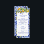 Italiaans Blauw Tegels Citroenen Amalfi Coast Wedd Menu<br><div class="desc">Mediterraan geïnspireerd ontwerp met felblauw en geel Italiaans Amalfi-tegels in kuststijl met in de waterverf beschilderde citroenen en faux-goud glitter gebogen lijst.</div>