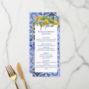 Italiaans Blauw Tegels Citroenen Amalfi Coast Wedd Menu