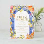 Italiaans Blauw Tegels Citroenen Bloemen Vrijgezel Kaart (Staand voorkant)