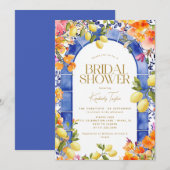 Italiaans Blauw Tegels Citroenen Bloemen Vrijgezel Kaart (Voorkant / Achterkant)