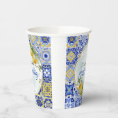 Italiaans Blauw Tegels Citroenen Goud Glitter Lijs Papieren Bekers (Links)