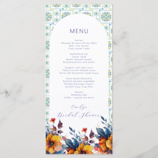 Italiaans blauw Tegels Elegant menu (Voorkant)