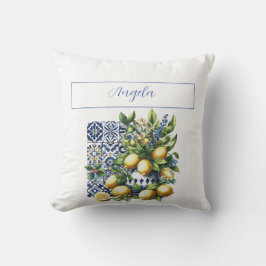 Italiaans blauw tegels en citroenen | JOUW NAAM Kussen