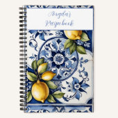 Italiaans blauw tegels en citroenen jouw naam rece notitieboek (Voorkant)