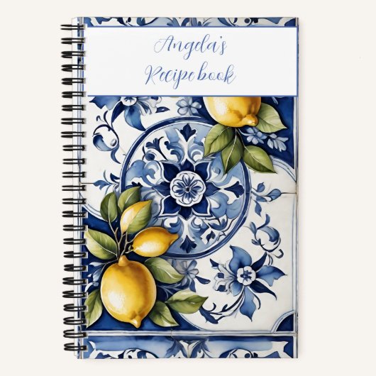 Italiaans blauw tegels en citroenen jouw naam rece notitieboek (Voorkant)