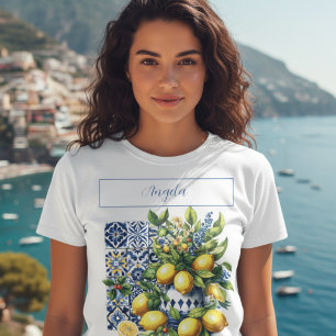 Italiaans blauw tegels en citroenen   JOUW NAAM T-shirt