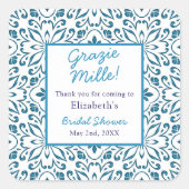 Italiaans Blauw Tegels Grazie Dank u Vrijgezellenf Vierkante Sticker (Voorkant)