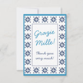 Italiaans Blauw Tegels Grazie Mille Script Bedankkaart (Voorkant)