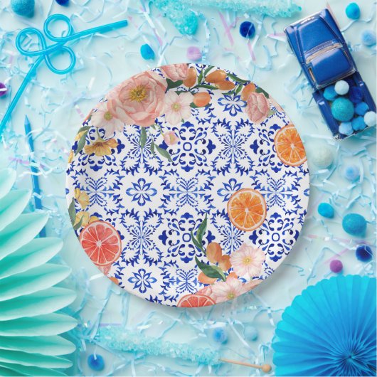 Italiaans blauw tegels mediterraan Vrijgezellenfee Papieren Bordje (Feest)