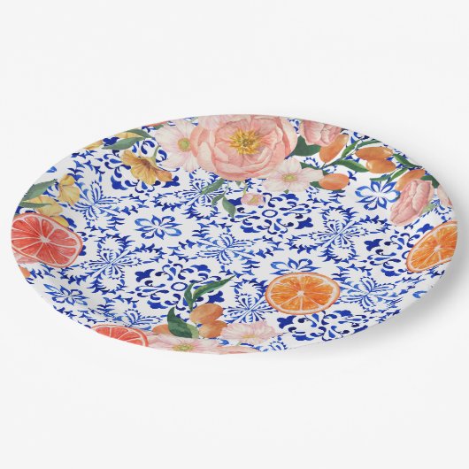 Italiaans blauw tegels mediterraan Vrijgezellenfee Papieren Bordje (Gekanteld)