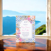 Italiaans blauw tegels waterverf bloemen foto brui kaart