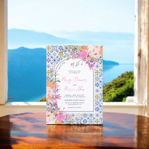 Italiaans blauw tegels waterverf bloemen foto brui kaart