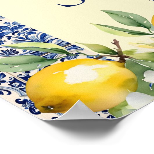 Italiaans blauw tegels waterverf citroen baby welk poster (Hoek)