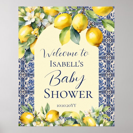 Italiaans blauw tegels waterverf citroen baby welk poster (Voorkant)