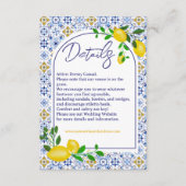 Italiaans blauw tegels waterverf citroen trouwdeta informatiekaartje (Voorkant)