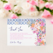 Italiaans blauw tegels waterverf floraal baby show bedankkaart