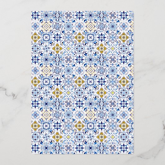 Italiaans blauw tegels waterverf floraal vrijgezel folie uitnodiging (Achterkant)
