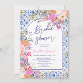 Italiaans blauw tegels waterverf floraal vrijgezel kaart (Voorkant)