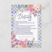 Italiaans blauw tegels wilde bloemen bruiloft deta informatiekaartje (Voorkant)