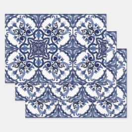 Italiaans blauw & wit Siciliaans majolica mozaïek Inpakpapier Vel