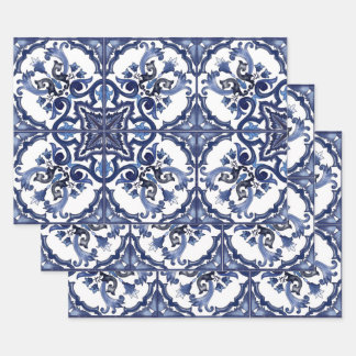 Italiaans blauw & wit Siciliaans majolica mozaïek Inpakpapier Vel