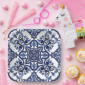 Italiaans blauw & wit Siciliaans majolica mozaïek Papieren Bordje (Feest)