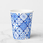 Italiaans Blauw-Wit Tegel Verjaardagsfeestje Papieren Bekers (Achterkant)