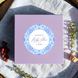 Italiaans Blauwe Tegel Baby Shower Script Ronde Sticker