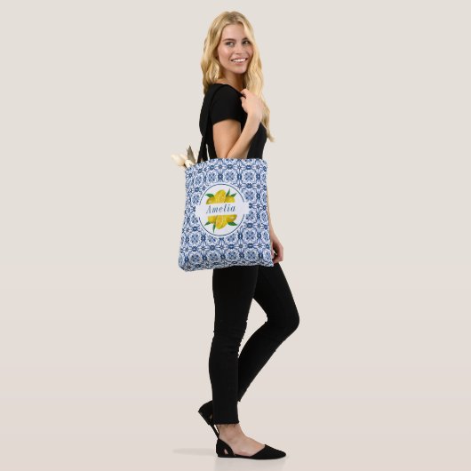 Italiaans Blauwe Tegel Citroen bruiloft gunst Tote Bag (Op model)
