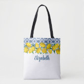 Italiaans Blauwe Tegel Lemon Boho Bruidsmeisje Bru Tote Bag (Voorkant)