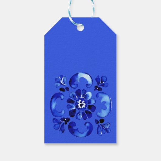 Italiaans Blauwe tegels boogcitroenen vrijgezellen Cadeaulabel (Achterkant)