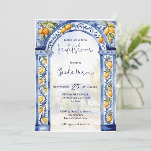 Italiaans Blauwe tegels boogcitroenen vrijgezellen Kaart (Staand voorkant)