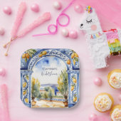 Italiaans Blauwe tegels boogcitroenen vrijgezellen Papieren Bordje (Feest)