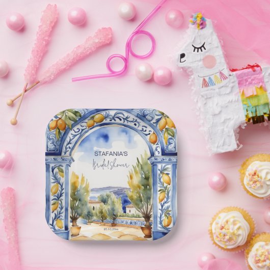 Italiaans Blauwe tegels boogcitroenen vrijgezellen Papieren Bordje (Feest)