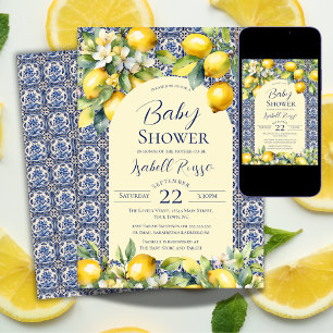 Italiaans Blauwe Tegels Waterverf citroen Baby sho Kaart