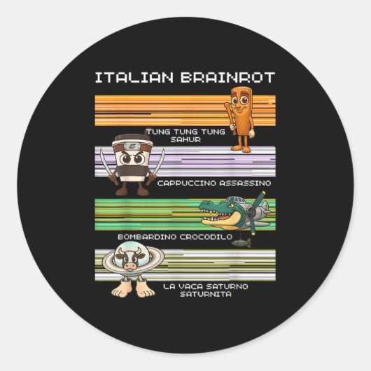 Italiaans Brainrot Meme Grappig Compilatie Karakte Ronde Sticker (Voorkant)