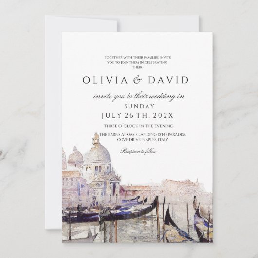 Italiaans Bruiloft Aquarel Venetië Elegant Modern Kaart (Voorkant)